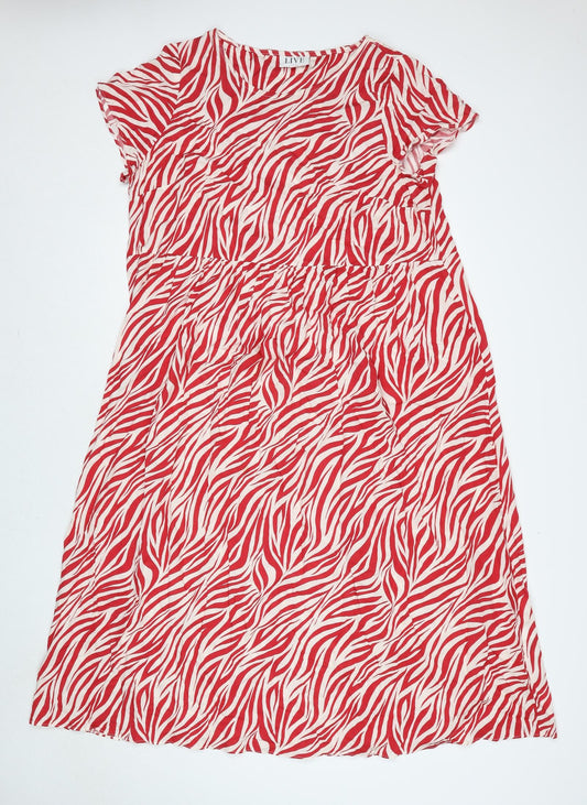 Live Womens Red Animal Print Viscose A-Line Size 16 Round Neck Pullover - Zebra Print