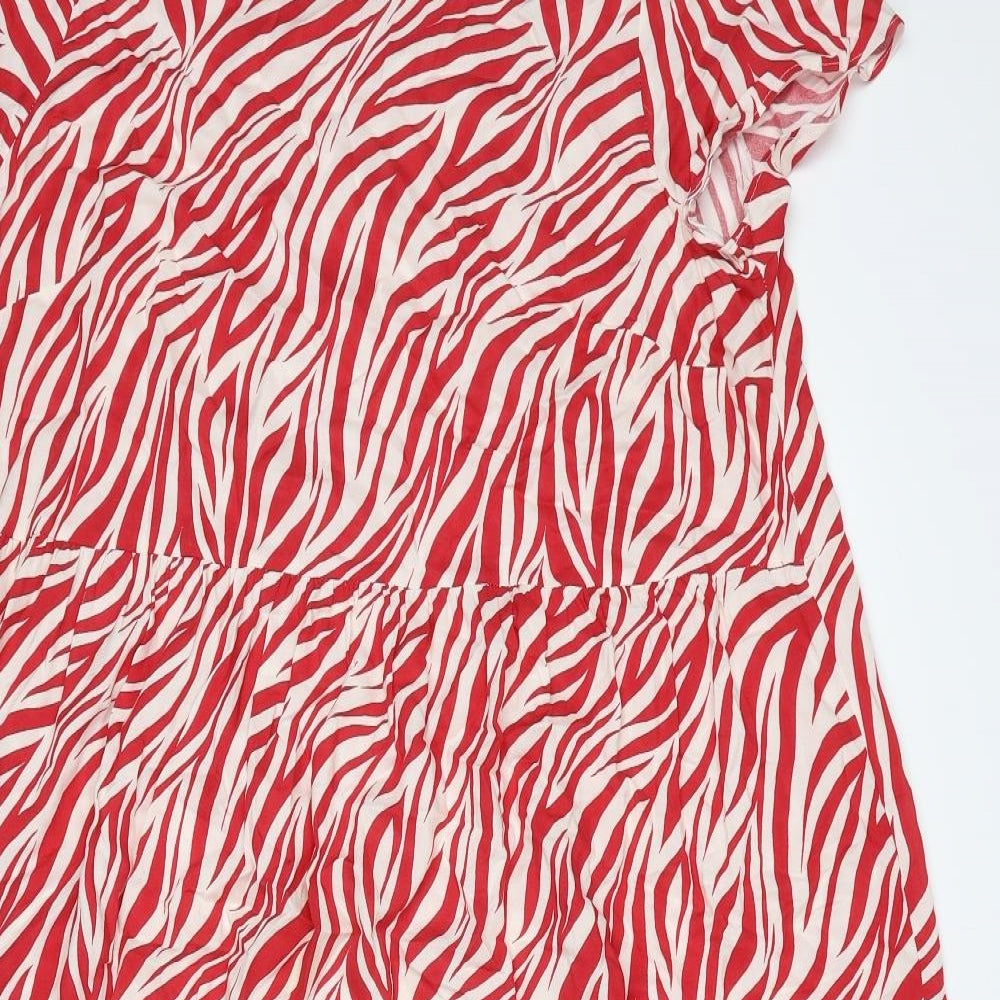 Live Womens Red Animal Print Viscose A-Line Size 16 Round Neck Pullover - Zebra Print