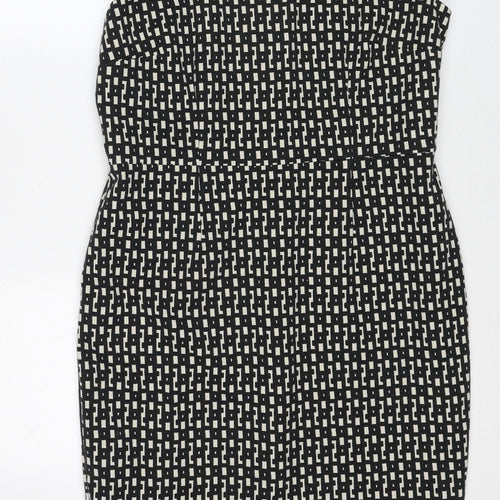 Linea Womens Black Geometric Polyester Shift Size 14 Round Neck Zip
