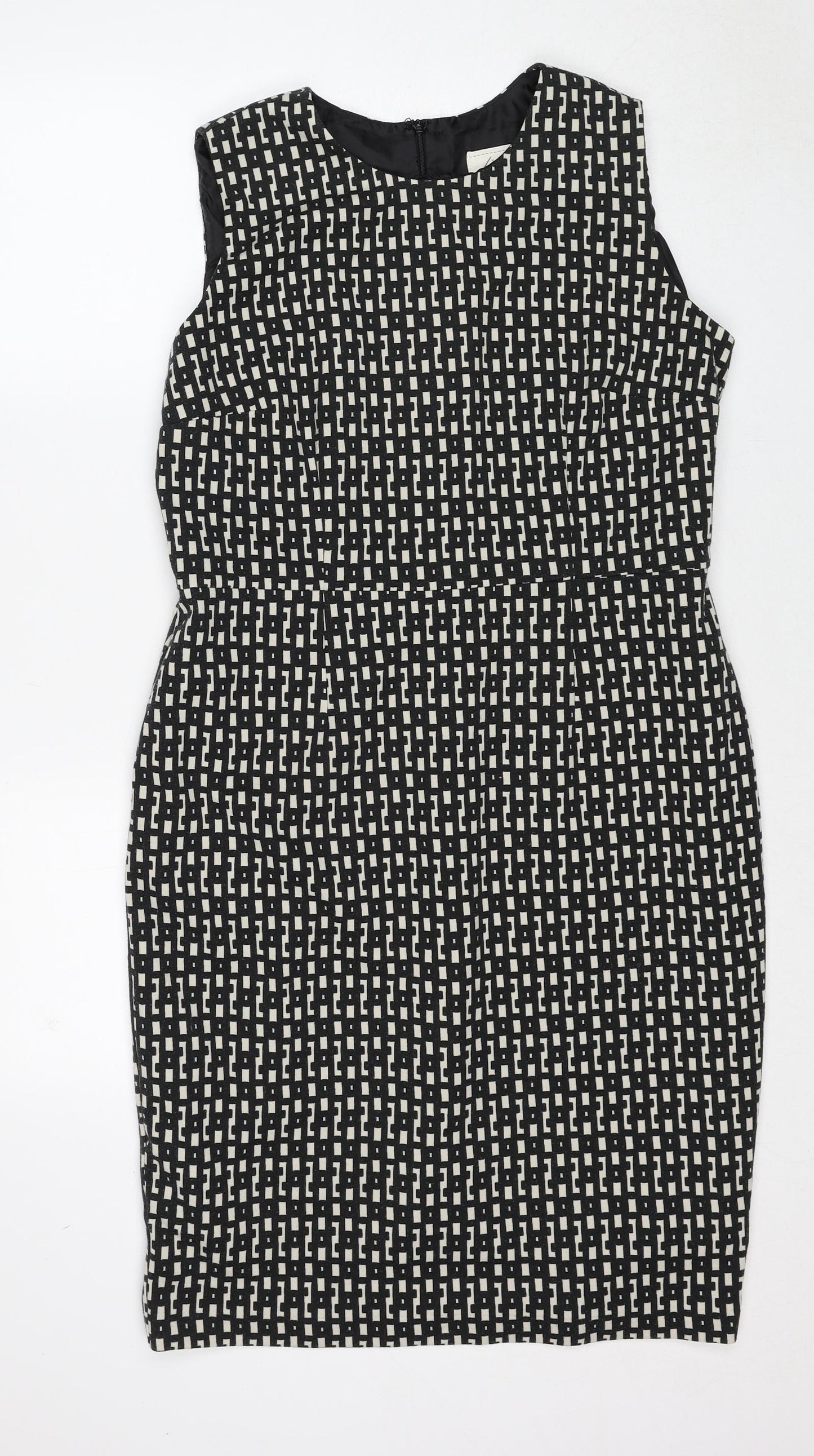 Linea Womens Black Geometric Polyester Shift Size 14 Round Neck Zip
