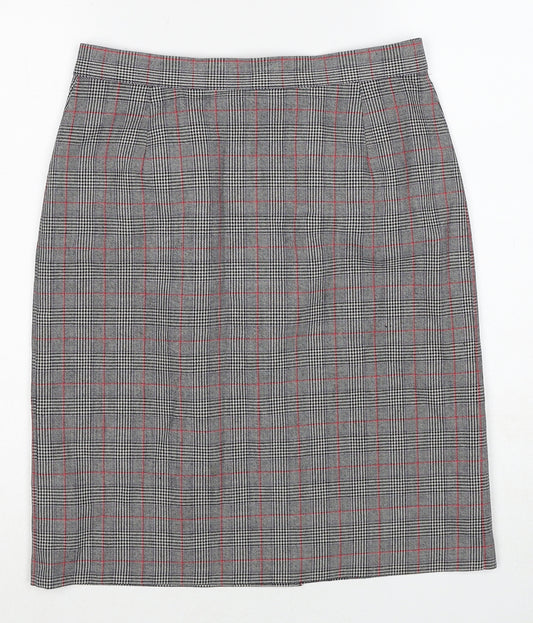 Marks and Spencer Womens Grey Plaid Polyester A-Line Skirt Size 10 Zip