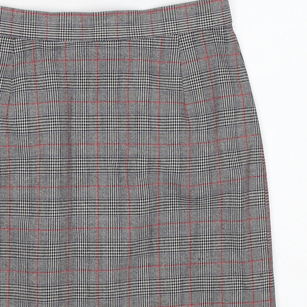 Marks and Spencer Womens Grey Plaid Polyester A-Line Skirt Size 10 Zip