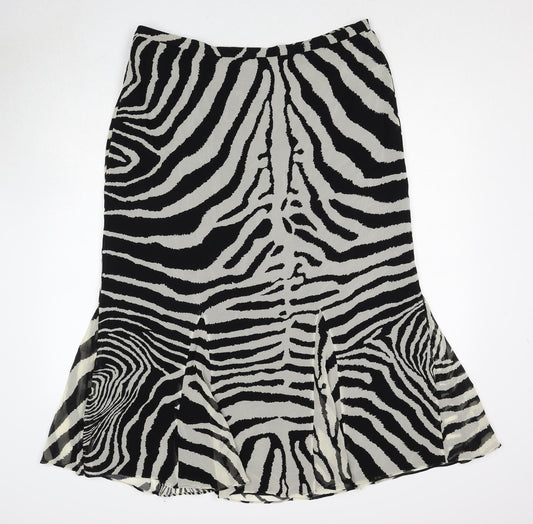 Windsmoor Womens Black Animal Print Silk Trumpet Skirt Size 16 Zip - Zebra Pattern