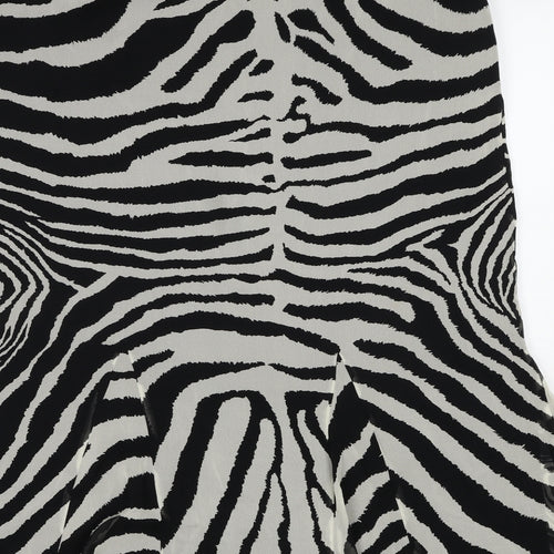 Windsmoor Womens Black Animal Print Silk Trumpet Skirt Size 16 Zip - Zebra Pattern