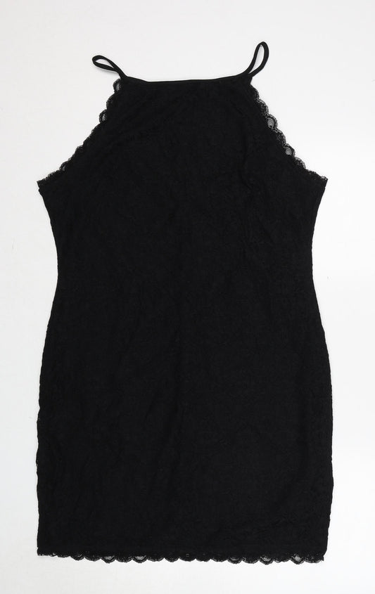 New Look Womens Black Nylon Tank Dress Size 18 Round Neck Pullover
