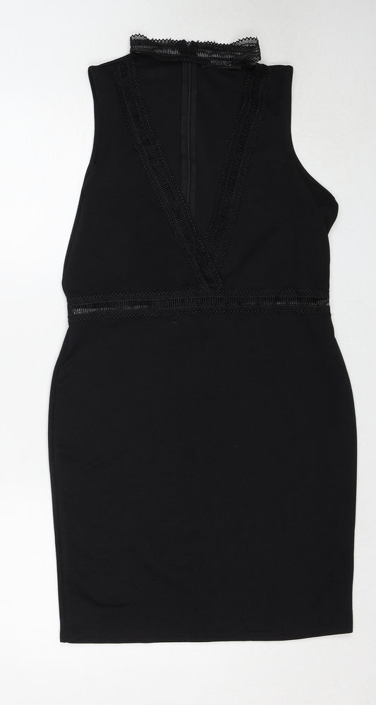 Missguided Womens Black Polyester Shift Size 12 V-Neck Zip - Lace Neckline Detail