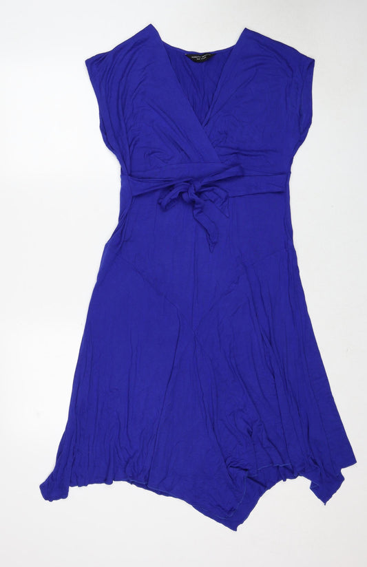 Dorothy Perkins Womens Blue Viscose A-Line Size 16 V-Neck Pullover
