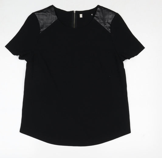 Marks and Spencer Womens Black Polyester Basic T-Shirt Size 14 Round Neck