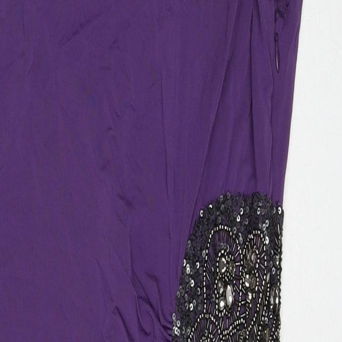 Marella Womens Purple Viscose Shift Size L V-Neck Pullover - Asymmetric Neckline