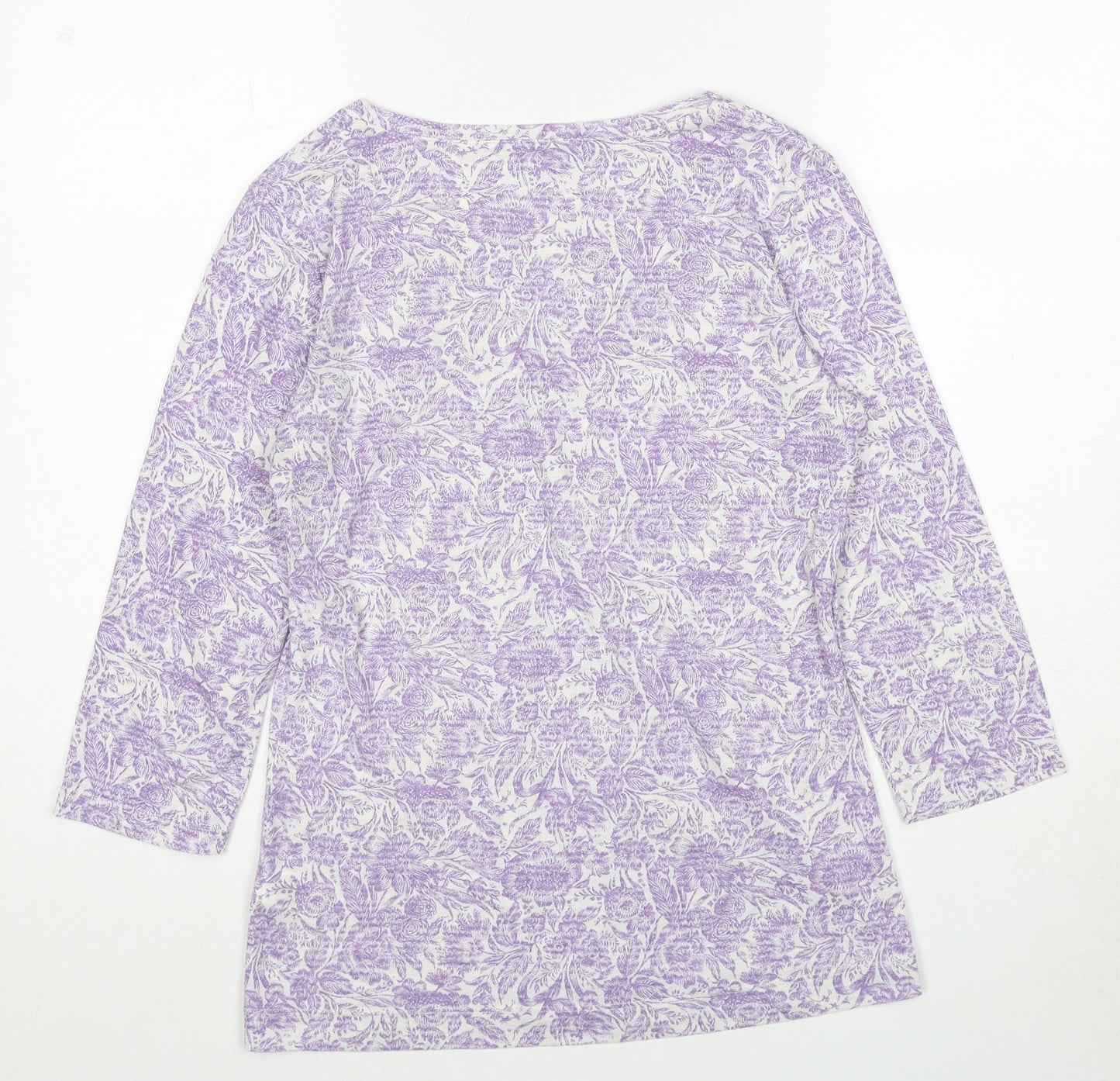 Marks and Spencer Womens Purple Floral Polyester Basic T-Shirt Size 10 Round Neck