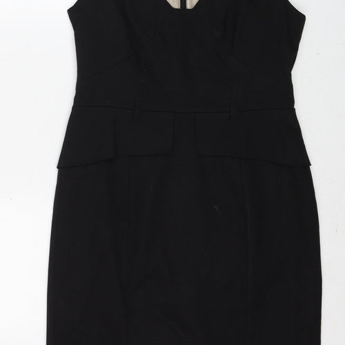 NEXT Womens Black Polyester Shift Size 12 V-Neck Zip