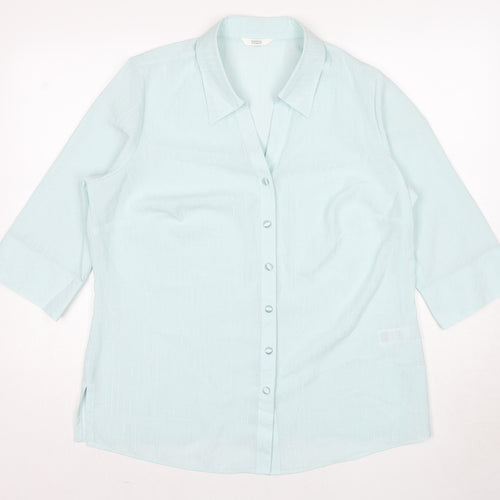 Marks and Spencer Womens Blue Polyester Basic Button-Up Size 16 Collared