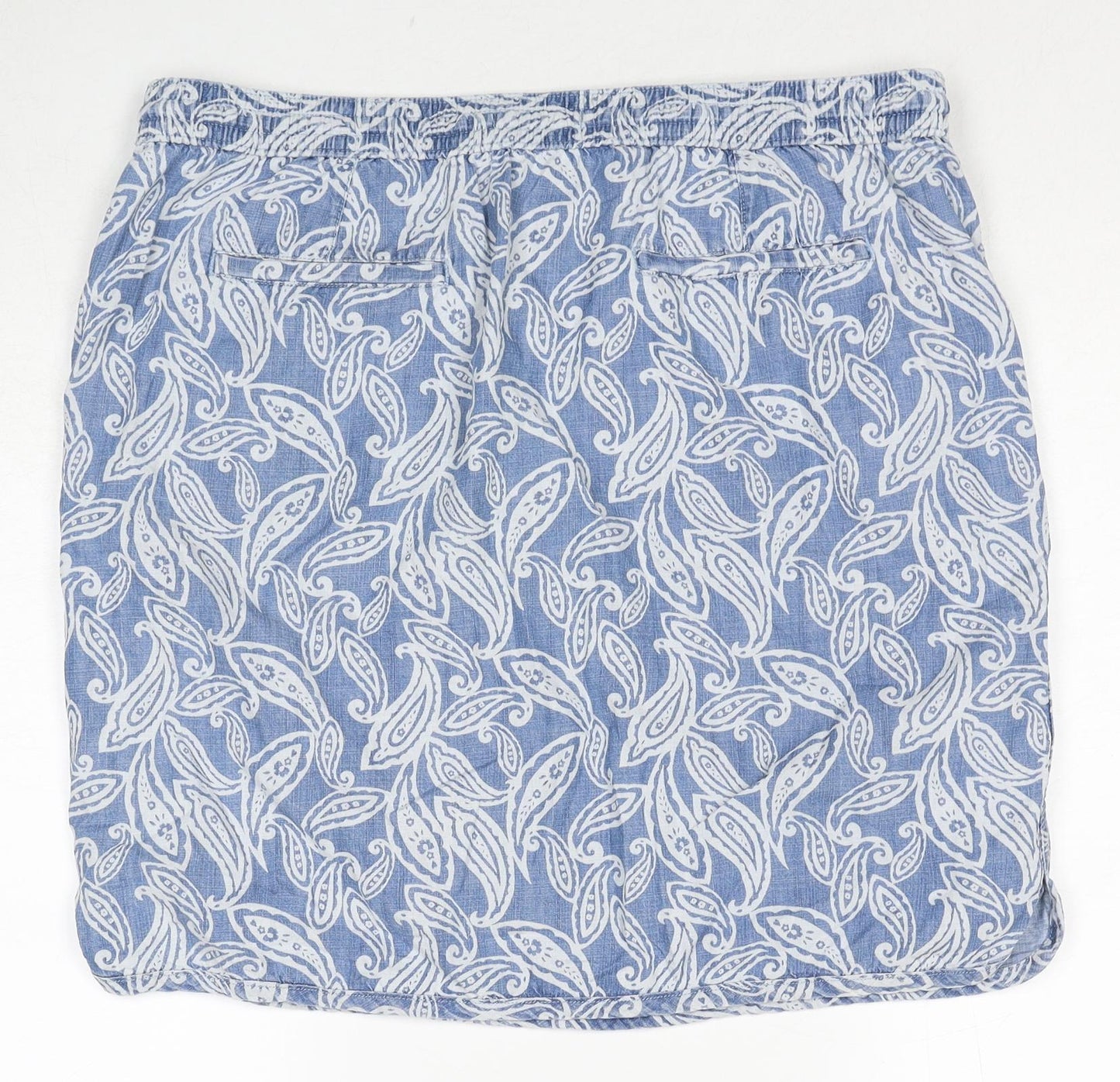 Marks and Spencer Womens Blue Paisley Lyocell A-Line Skirt Size 16 Drawstring