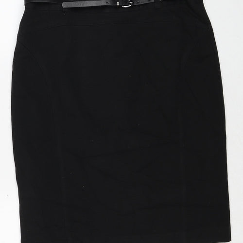 NEXT Womens Black Polyester A-Line Skirt Size 12 Zip - Belt Included