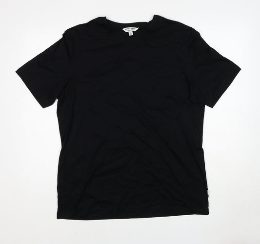 Autograph Womens Black Cotton Basic T-Shirt Size L Round Neck