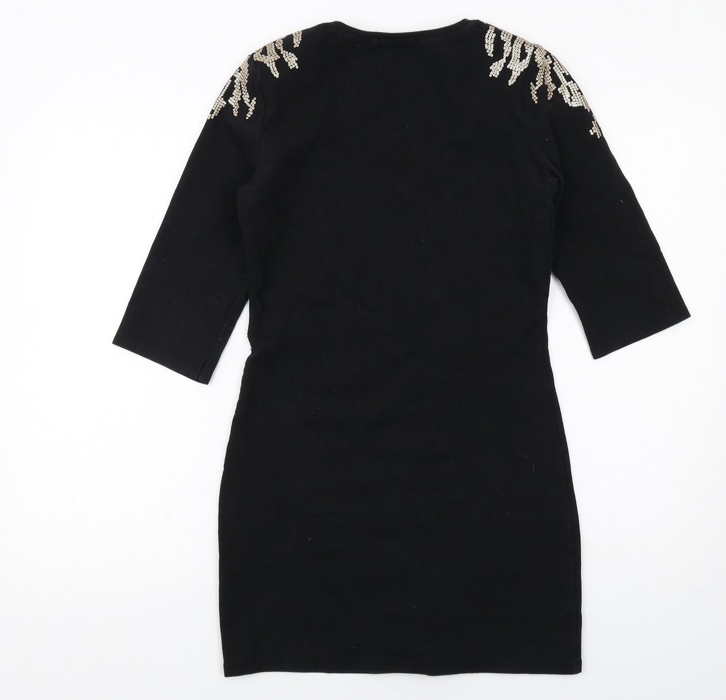 Miss Selfridge Womens Black Cotton Mini Size 12 Scoop Neck Pullover