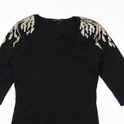 Miss Selfridge Womens Black Cotton Mini Size 12 Scoop Neck Pullover