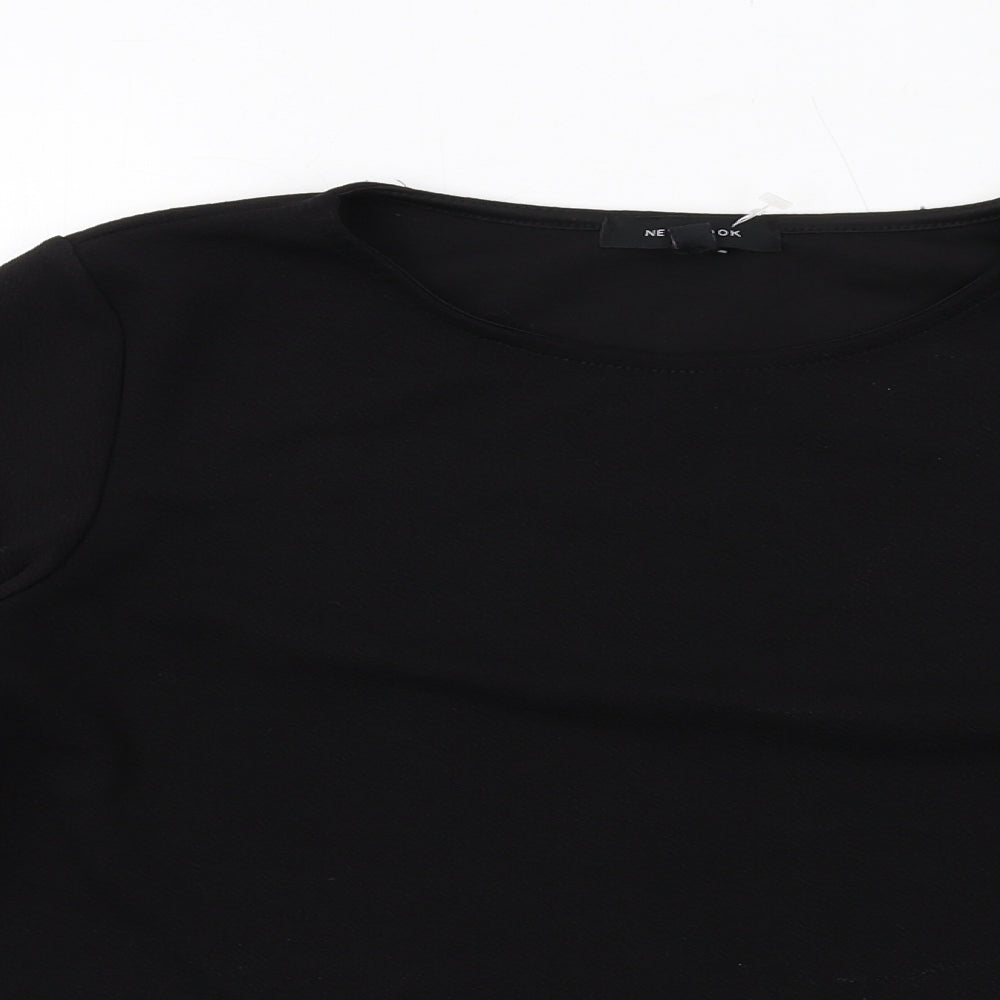 New Look Womens Black Polyester Basic T-Shirt Size 12 Round Neck