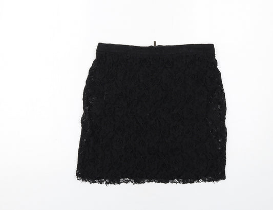 Mango Womens Black Geometric Viscose A-Line Skirt Size S Zip