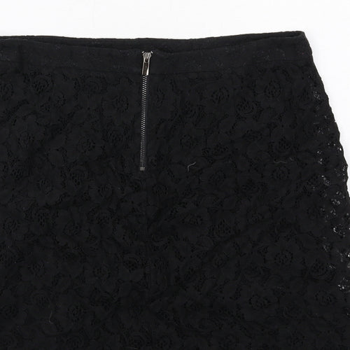 Mango Womens Black Geometric Viscose A-Line Skirt Size S Zip