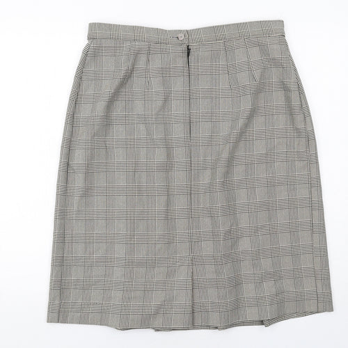 Marks and Spencer Womens Grey Check Polyester Pleated Skirt Size 18 Zip