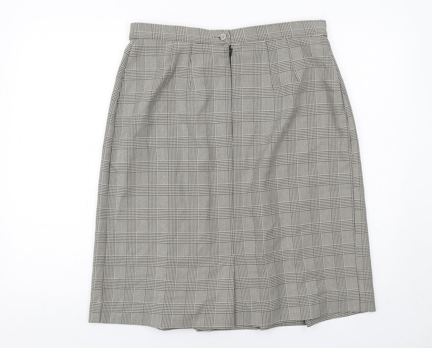 Marks and Spencer Womens Grey Check Polyester Pleated Skirt Size 18 Zip