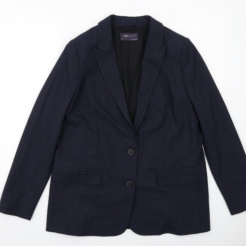 Marks and Spencer Womens Blue Pinstripe Polyester Jacket Suit Jacket Size 12