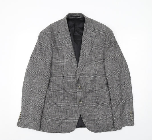 Marks and Spencer Mens Grey Plaid Polyester Jacket Blazer Size 38 Regular