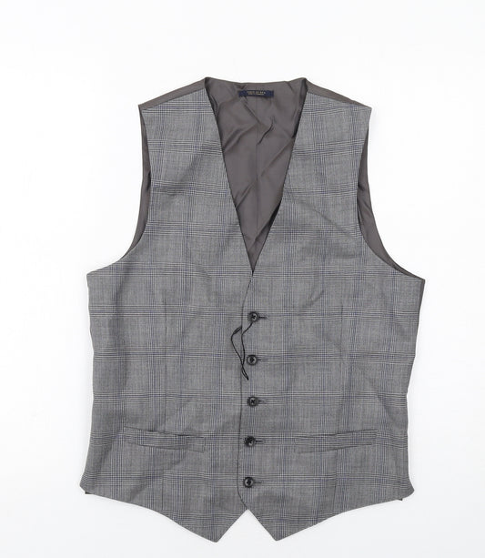 Marks and Spencer Mens Grey Plaid Wool Jacket Suit Waistcoat Size 36 Regular