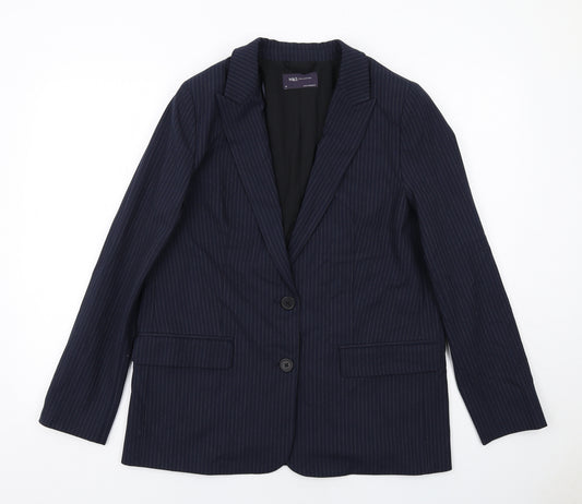 Marks and Spencer Womens Blue Pinstripe Polyester Jacket Suit Jacket Size 12