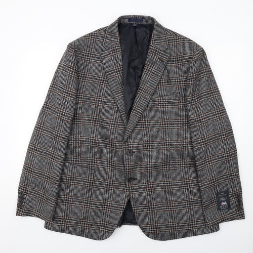 Marks and Spencer Mens Grey Plaid Wool Jacket Blazer Size 46 Regular