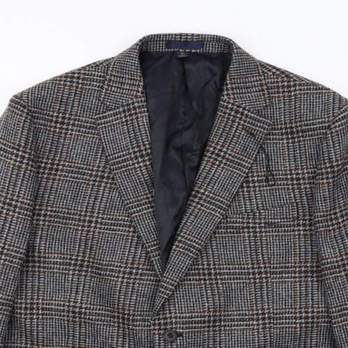 Marks and Spencer Mens Grey Plaid Wool Jacket Blazer Size 46 Regular