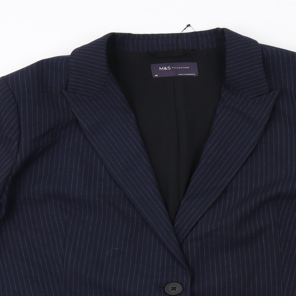 Marks and Spencer Womens Blue Pinstripe Polyester Jacket Suit Jacket Size 20