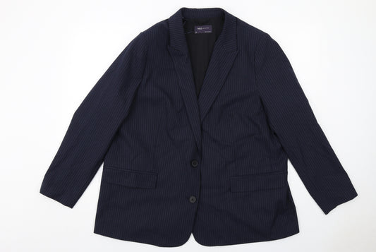 Marks and Spencer Womens Blue Pinstripe Polyester Jacket Suit Jacket Size 20