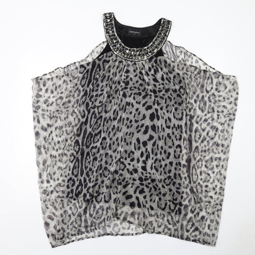 Anonymous Womens Grey Animal Print Polyester Basic Blouse Size 18 Round Neck - Leopard Pattern