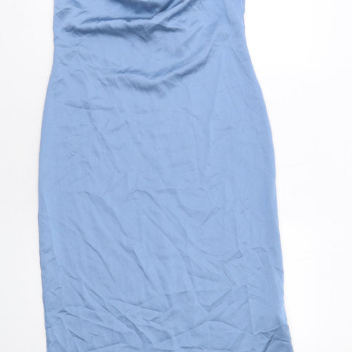 I SAW IT FIRST Womens Blue Polyester Slip Dress Size 10 Cowl Neck Pullover