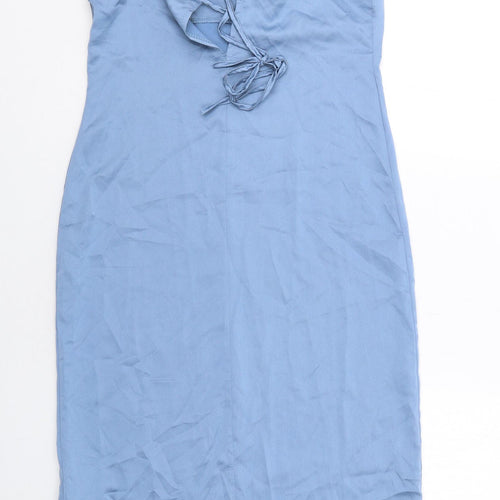 I SAW IT FIRST Womens Blue Polyester Slip Dress Size 10 Cowl Neck Pullover