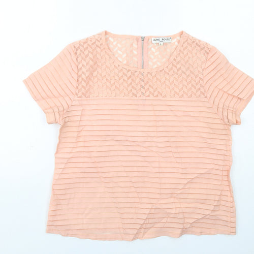 Jaune Rouge Womens Pink Polyester Basic T-Shirt Size L Round Neck