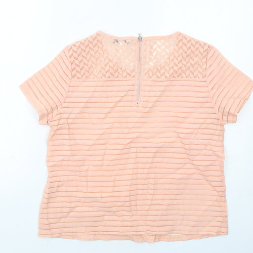 Jaune Rouge Womens Pink Polyester Basic T-Shirt Size L Round Neck