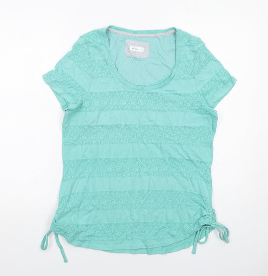 Per Una Womens Green Striped Cotton Basic T-Shirt Size 14 Scoop Neck