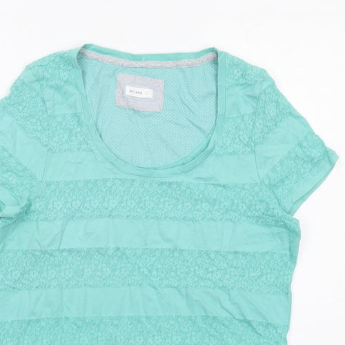 Per Una Womens Green Striped Cotton Basic T-Shirt Size 14 Scoop Neck