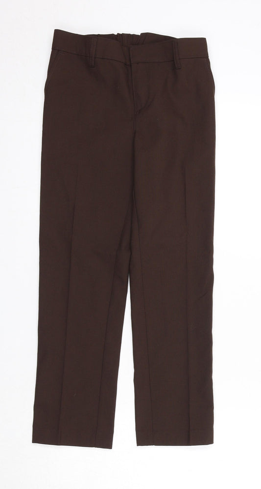 Marks and Spencer Boys Brown Polyester Chino Trousers Size 8-9 Years L22 in Regular Zip