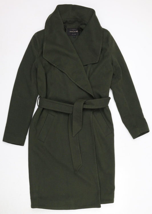 River Island Womens Green Overcoat Coat Size 6 Tie