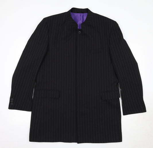 Douglas Mens Black Striped Polyester Jacket Blazer Size 44 Regular