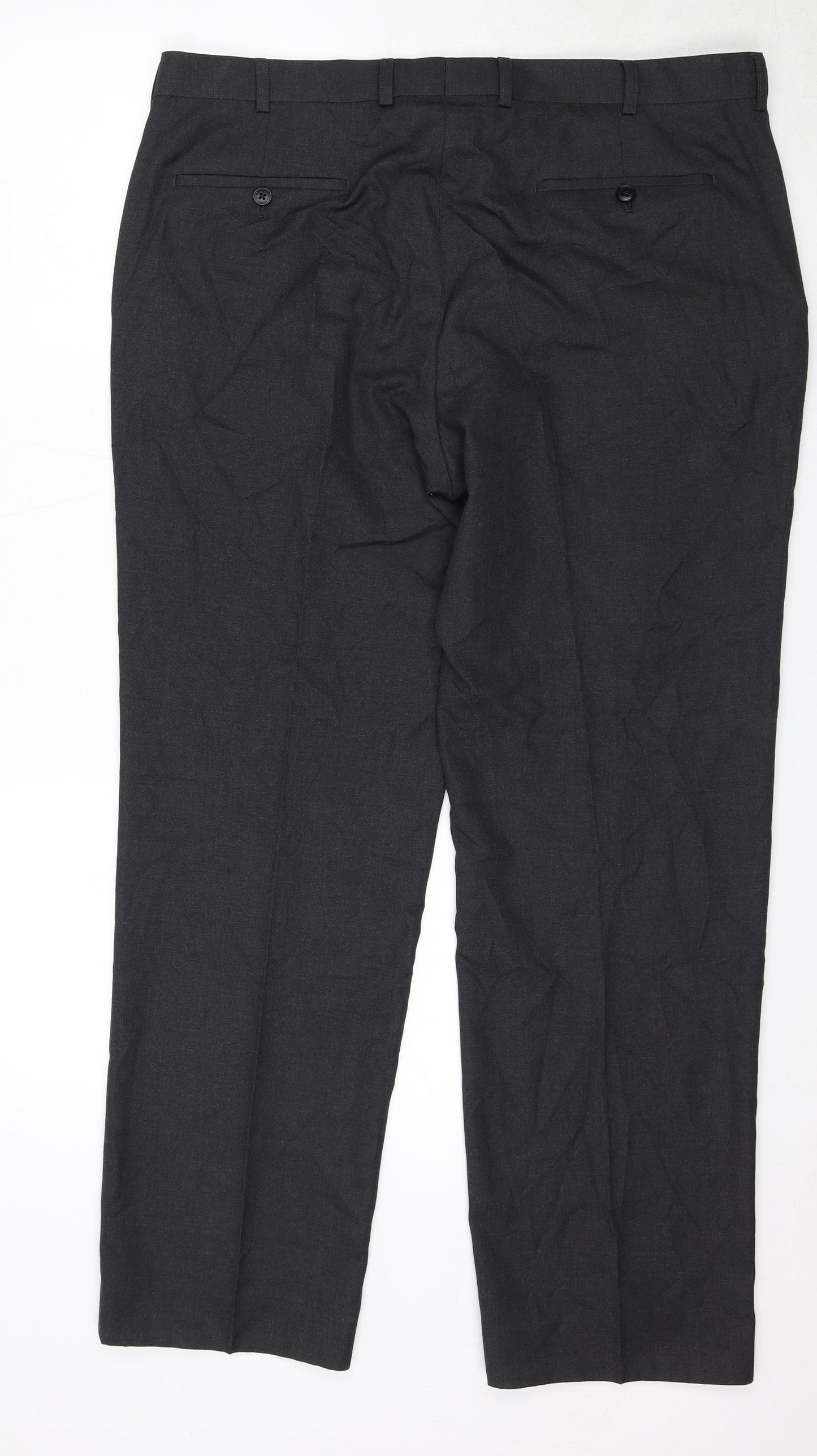 Moss Mens Grey Polyester Trousers Size 38 in L30 in Regular Zip