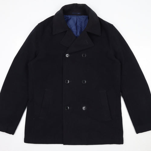Marks and Spencer Mens Blue Pea Coat Coat Size M Button