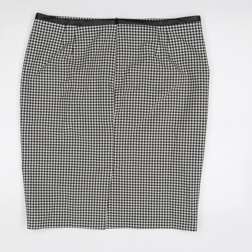 Marks and Spencer Womens Black Geometric Polyester A-Line Skirt Size 16 Zip - Houndstooth Pattern