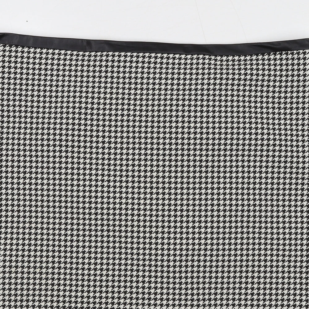 Marks and Spencer Womens Black Geometric Polyester A-Line Skirt Size 16 Zip - Houndstooth Pattern