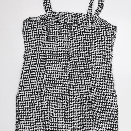 New Look Womens Black Geometric Polyester Tank Dress Size 16 Square Neck Zip