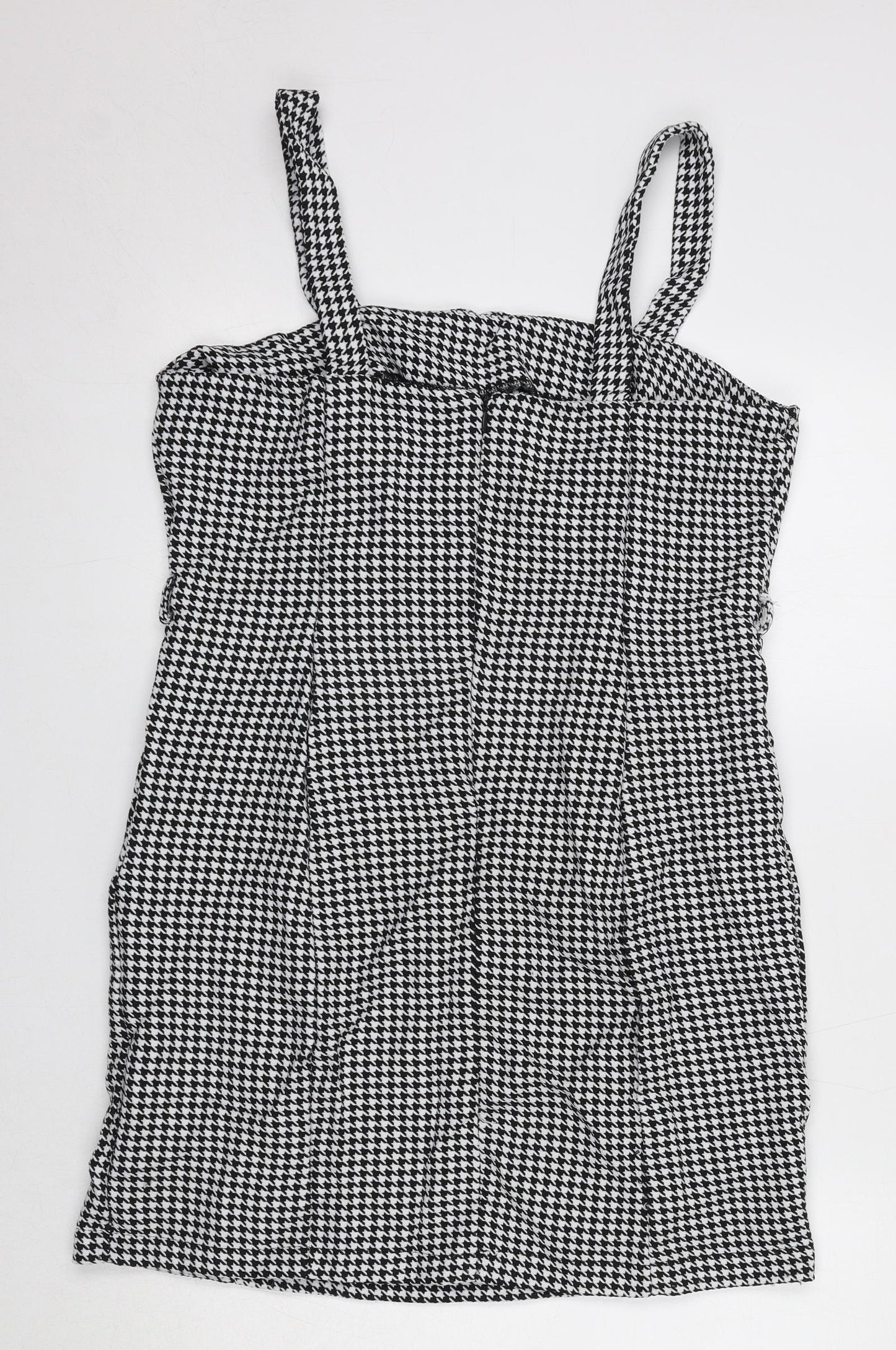 New Look Womens Black Geometric Polyester Tank Dress Size 16 Square Neck Zip